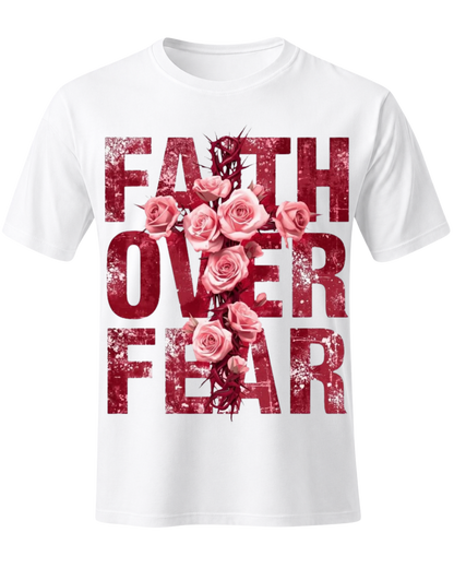 Christian Faith Over Fear Floral Cross Unisex Graphic T-Shirt