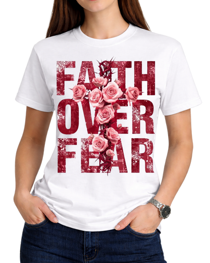 Christian Faith Over Fear Floral Cross Unisex Graphic T-Shirt