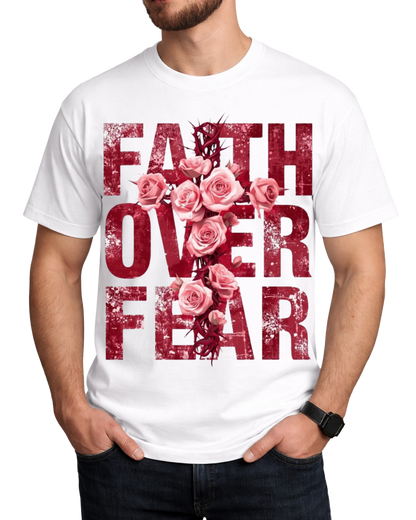 Christian Faith Over Fear Floral Cross Unisex Graphic T-Shirt