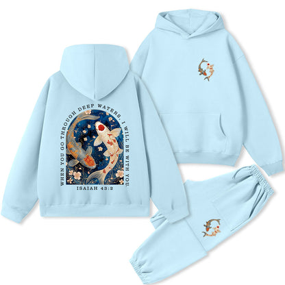 When You Go Through Deep Water Christian Premium Fleece Hoodie Set