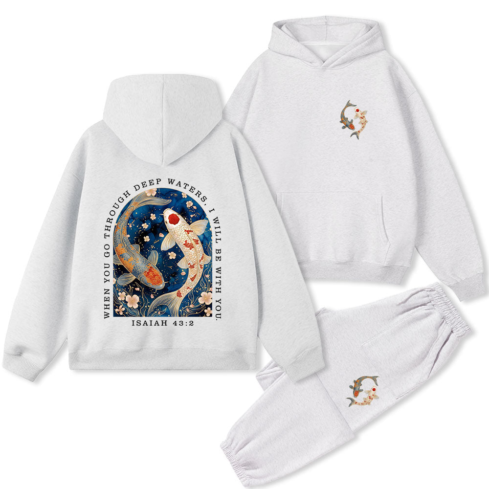 When You Go Through Deep Water Christian Premium Fleece Hoodie Set