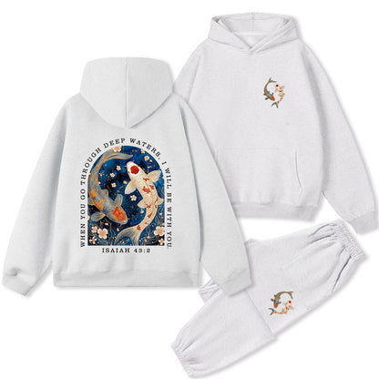 When You Go Through Deep Water Christian Premium Fleece Hoodie Set