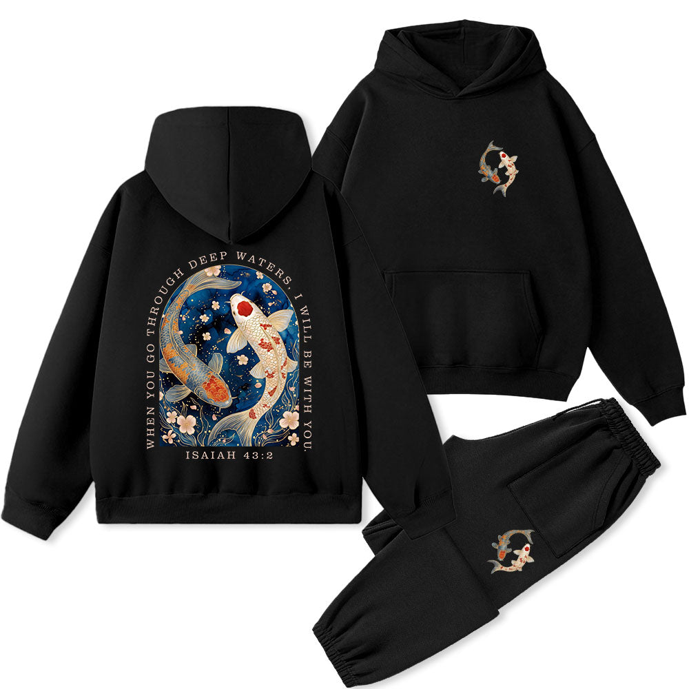 When You Go Through Deep Water Christian Premium Fleece Hoodie Set