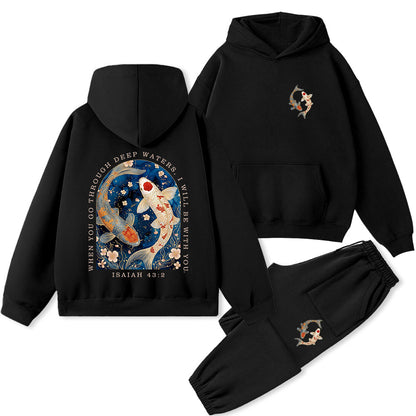When You Go Through Deep Water Christian Premium Fleece Hoodie Set