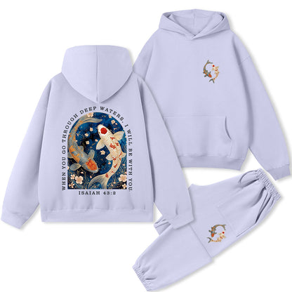 When You Go Through Deep Water Christian Premium Fleece Hoodie Set