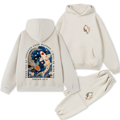 When You Go Through Deep Water Christian Premium Fleece Hoodie Set