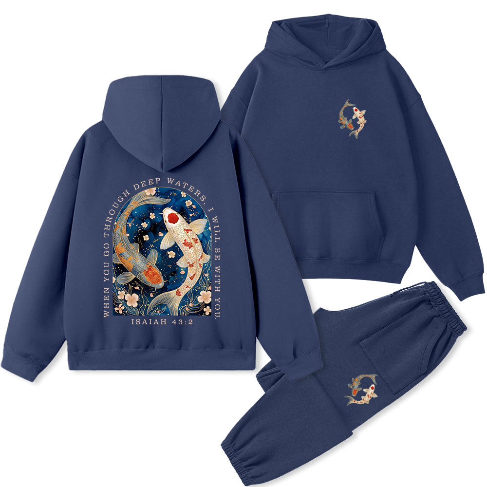 When You Go Through Deep Water Christian Premium Fleece Hoodie Set