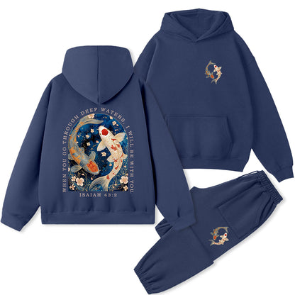 When You Go Through Deep Water Christian Premium Fleece Hoodie Set