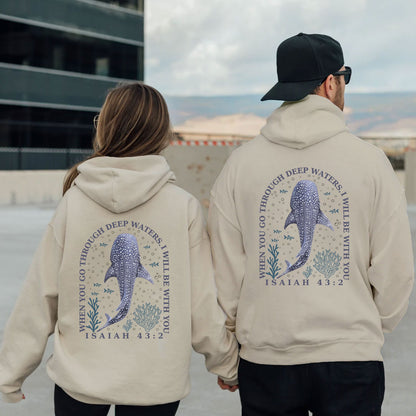When You Go Through Deep Waters Whale Christian Fleece Hoodie Set