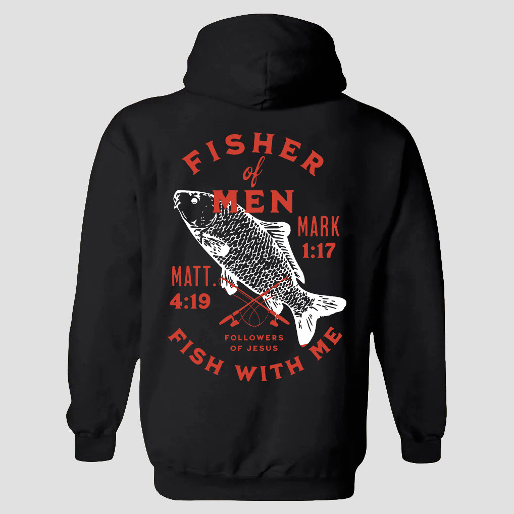 Fisher Of Men Fish With Me Followers Of Jesus Matt. 4:19 Mark 1:17 Printed Men's Hoodie