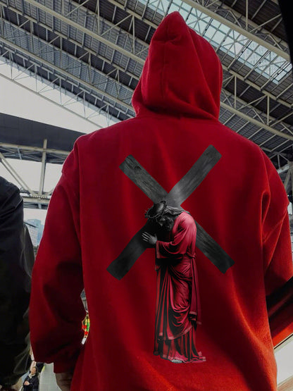 Cross - Bearing Figure Printed Men's Hoodie