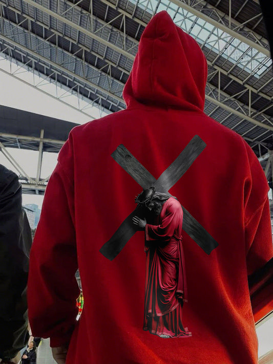 Cross - Bearing Figure Printed Men's Hoodie