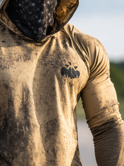 Men's Retro Logo Outdoor Sun Protection Breathable Cooling Mask Hooded Sun Protection Long Sleeve Top