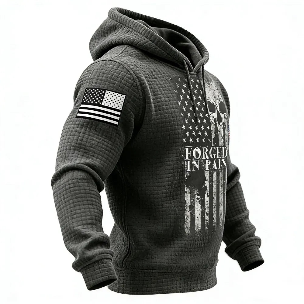 Viking skull American street casual waffle knit hoodie