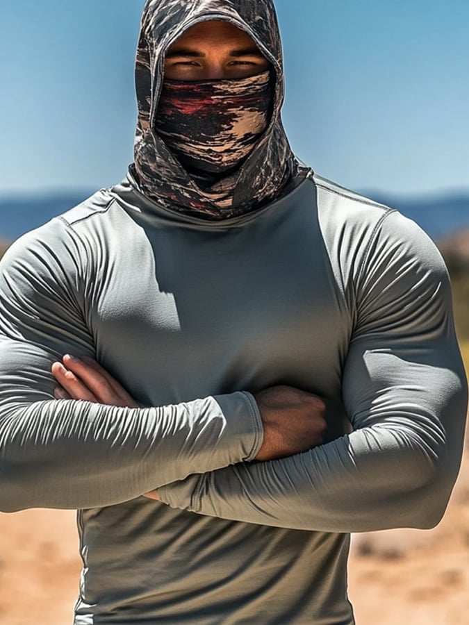 Men's Outdoor Sun Protection Breathable Cool Hooded Sun Protection Long Sleeve Top