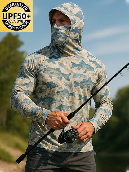 Men's Outdoor Sun Protection Breathable Cool Mask Hooded Sun Protection Long-Sleeved Top