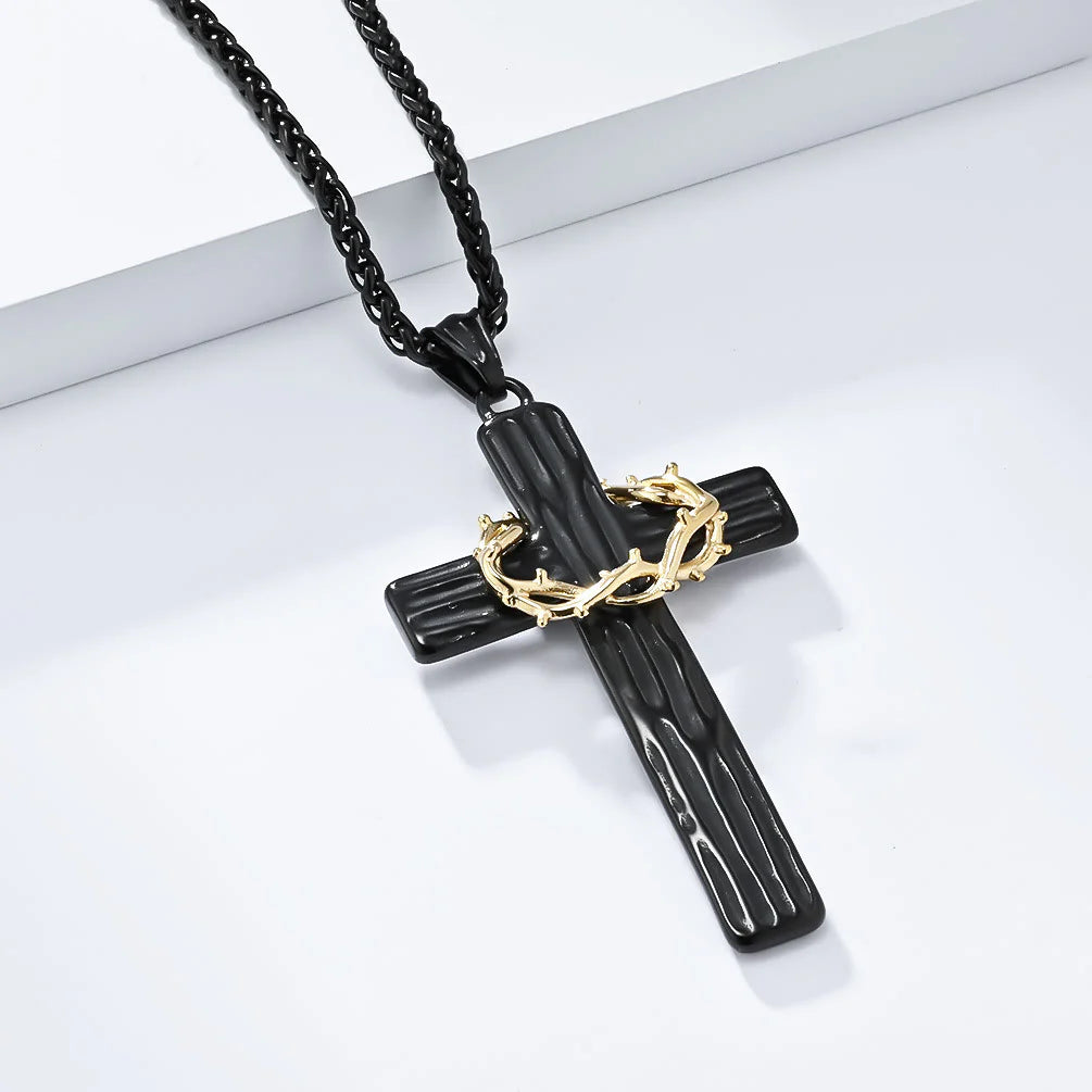 Jesus Crown Of Thorns Cross Sacred Protection Pendant Necklace