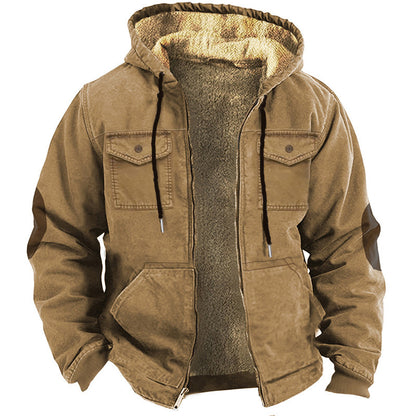 Men's Fleece Warm Coat Retro Solid Color Lapel Coat Casual Jacket