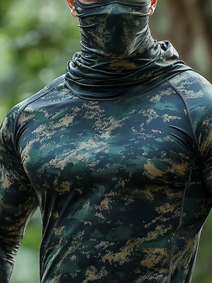 Men's Outdoor Sun Protection Breathable Cool Hunting Camouflage Mask Hooded Sun Protection Long-Sleeved Top