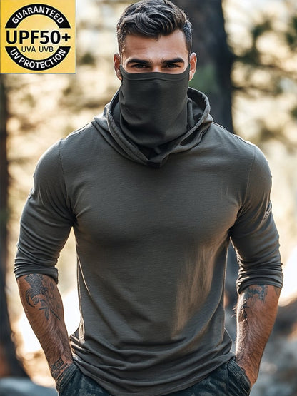 Men's Outdoor Sun Protection Breathable Cool Mask Hooded Sun Protection Long-Sleeved Top