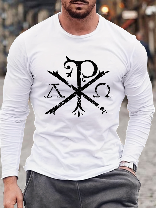 Labarum Christogram Cross Faith Cotton Long Sleeve T-Shirt
