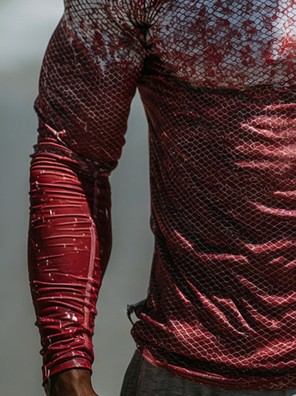 Men's Outdoor Sun Protection Breathable Cool Face Mask Hooded Printed Long-Sleeved Top