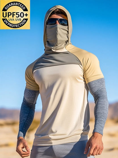 Men's Outdoor Sun Protection Breathable Cool Mask Hooded Sun Protection Long-Sleeved Top