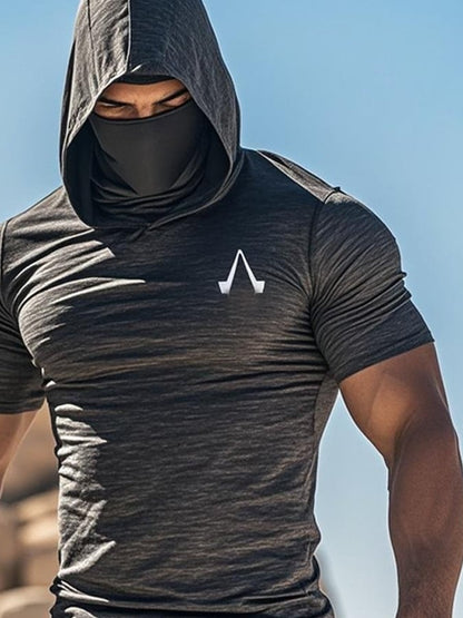 Men's Outdoor Sun Protection Breathable Cool Mask Hooded Sun Protection Short-Sleeved Top