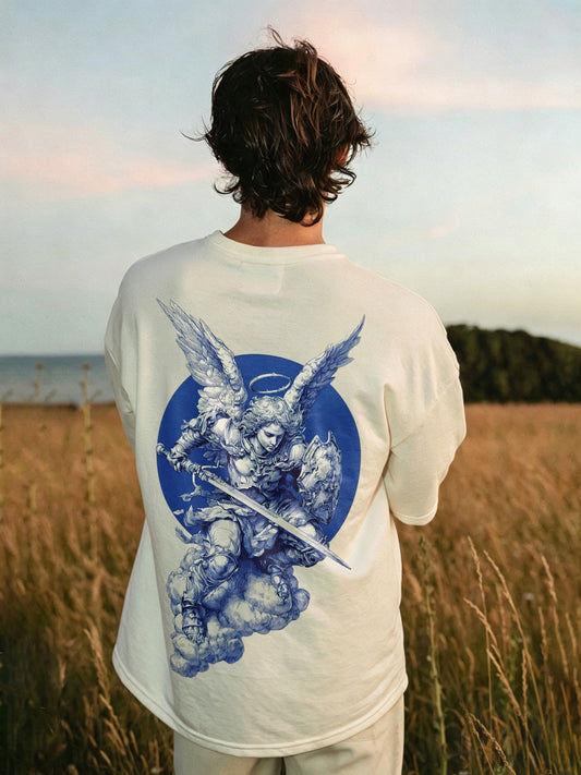 Armored Angel Knight Blue Circle Cloud Printed Men's T-shirt