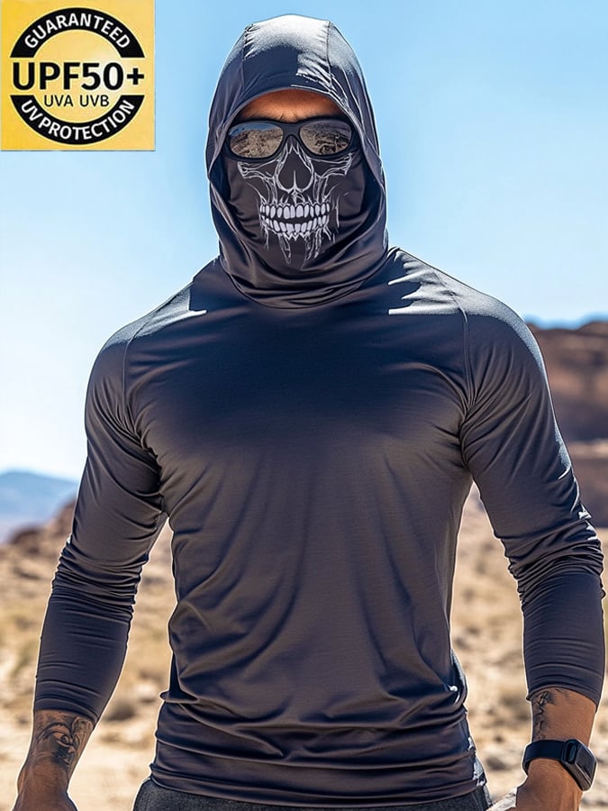 Men's Outdoor Sun Protection Breathable Cool Mask Hooded Sun Protection Long-Sleeved Top