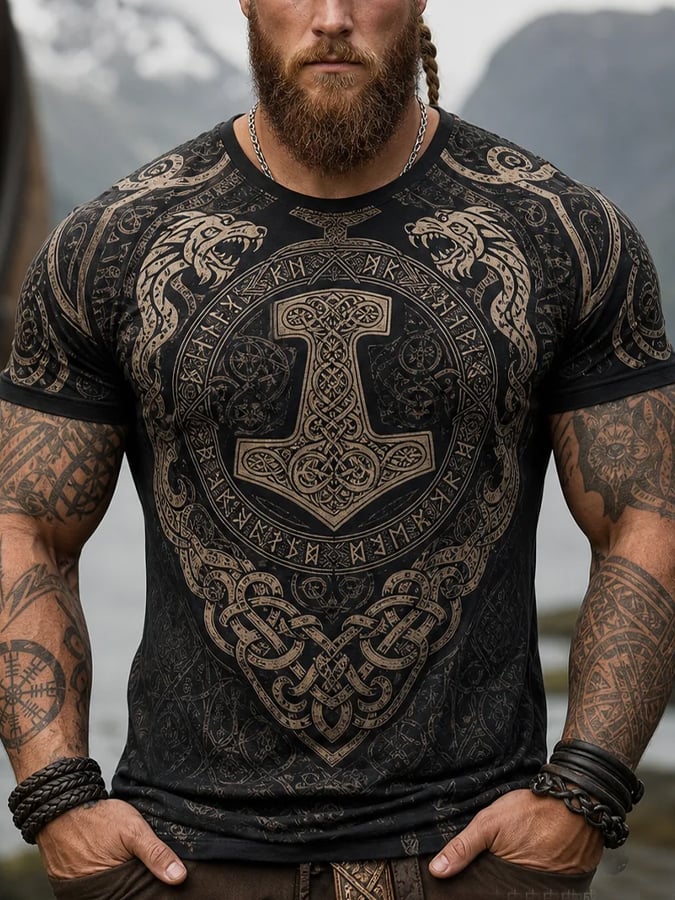 Men's Vintage Viking-Print T-Shirt