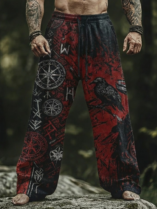 Men's Viking Raven&Compass Celtic Valknut Totem Nordic Retro Pants