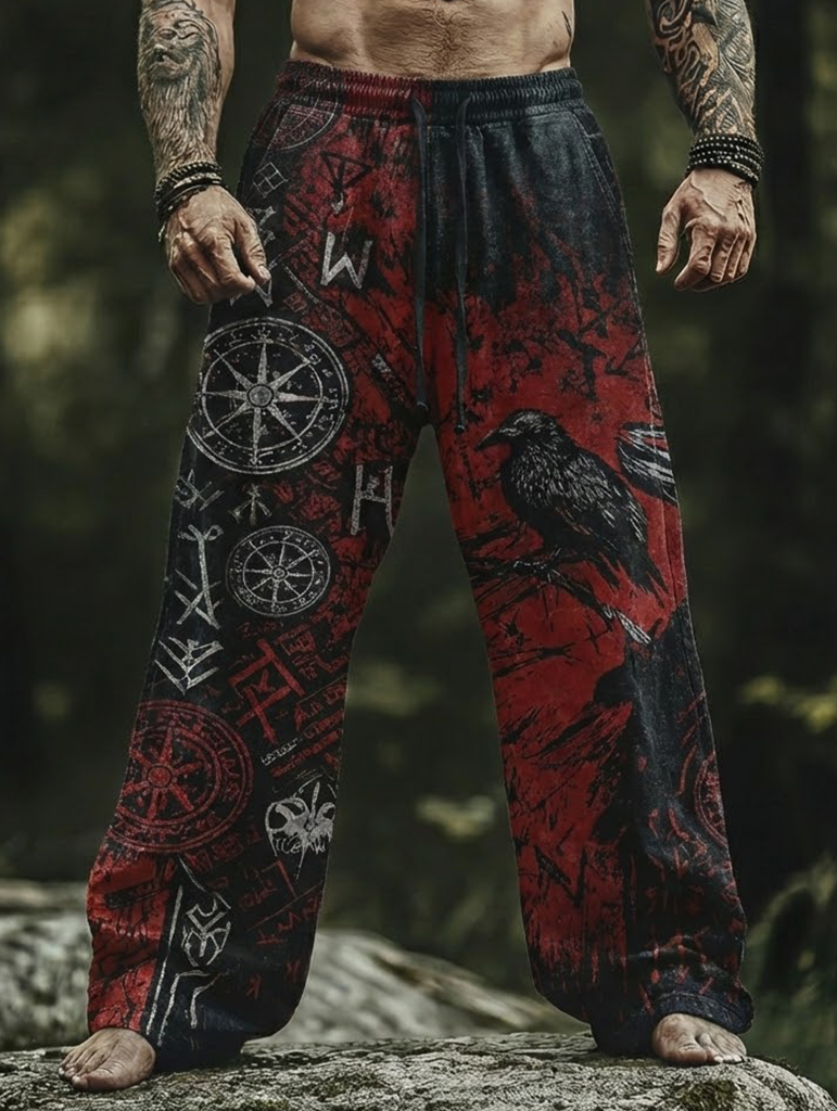 Men's Viking Raven&Compass Celtic Valknut Totem Nordic Retro Pants