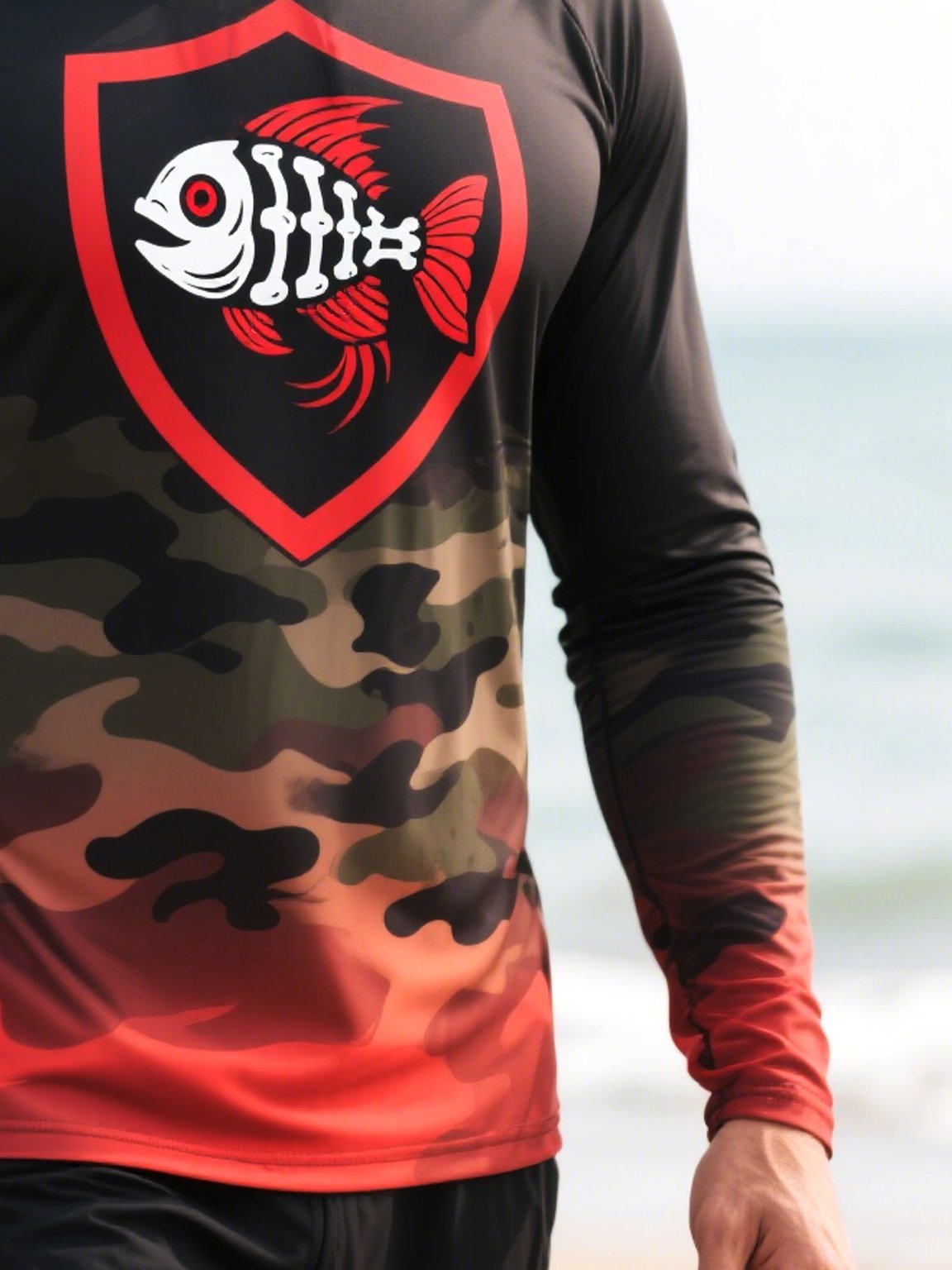 Men's Outdoor Fishing Sun Protection Breathable Cooling Mask Hooded Sun Protection Long Sleeve Top