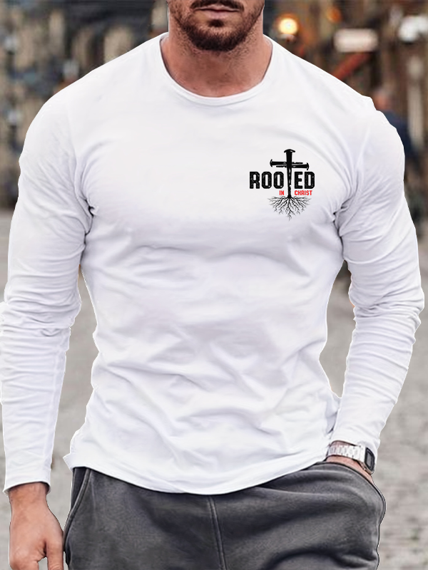 Rooted In Christ Cross Christian Cotton Long Sleeve T-Shirt