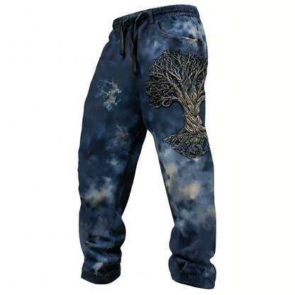 Viking Yggdrasil 3D Effect Retro Print Casual Trousers