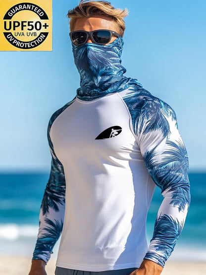 Men's Outdoor Sun Protection Breathable Cool Mask Beach Hooded Sun Protection Long-Sleeved Top