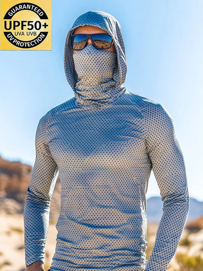 Men's Outdoor Sun Protection Breathable Cool Mask Hooded Sun Protection Long-Sleeved Top