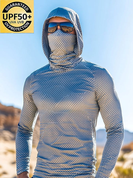 Men's Outdoor Sun Protection Breathable Cool Mask Hooded Sun Protection Long-Sleeved Top