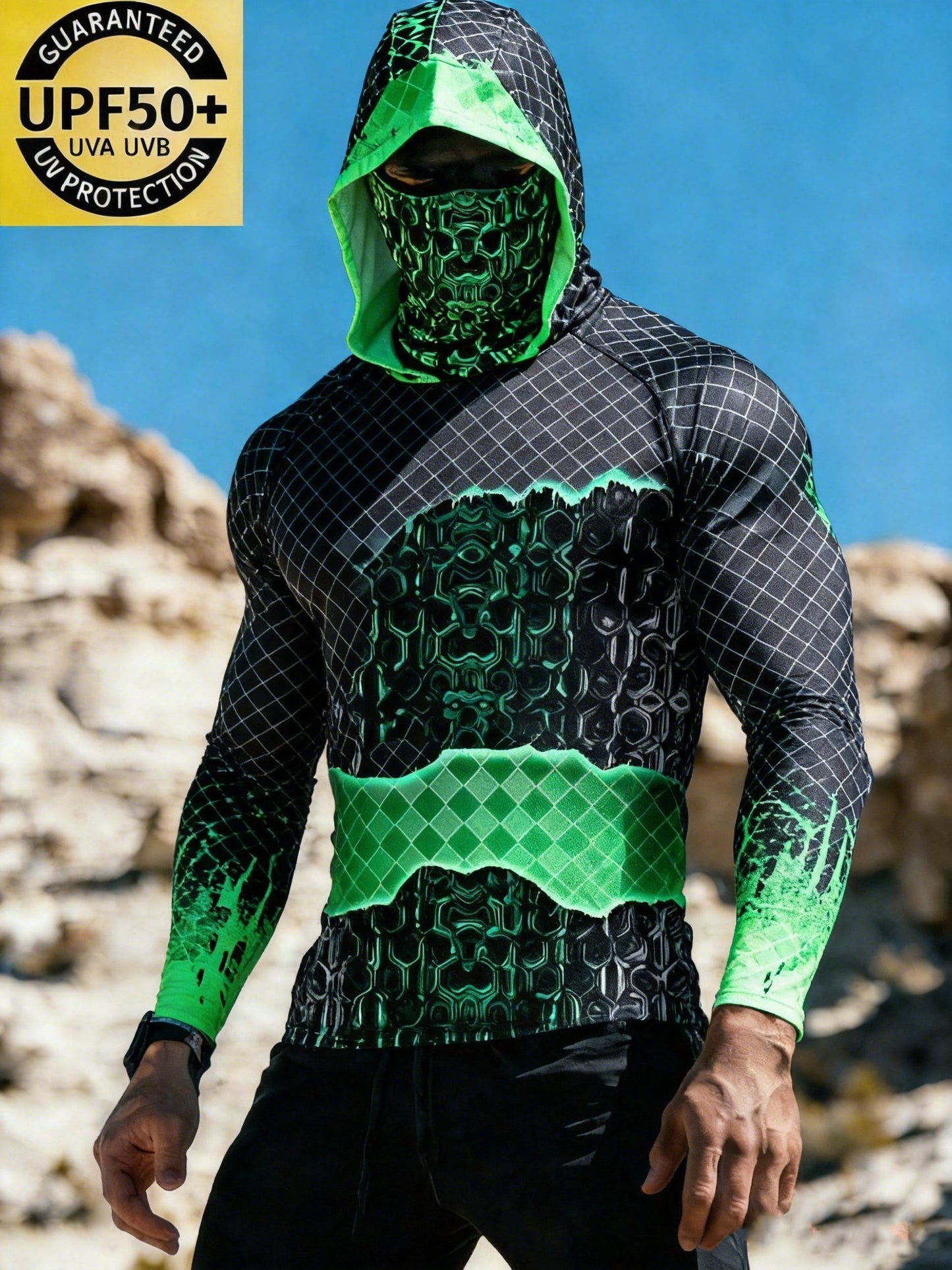 Men's Geometry Grid Sun Protection Print Top
