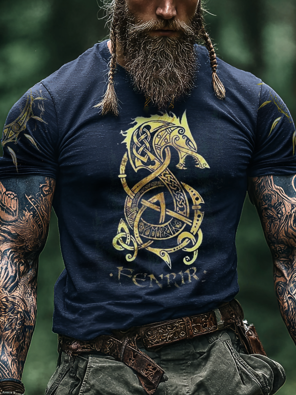 Men's Viking Nordic Fenrir Totem Rune Retro Shirt
