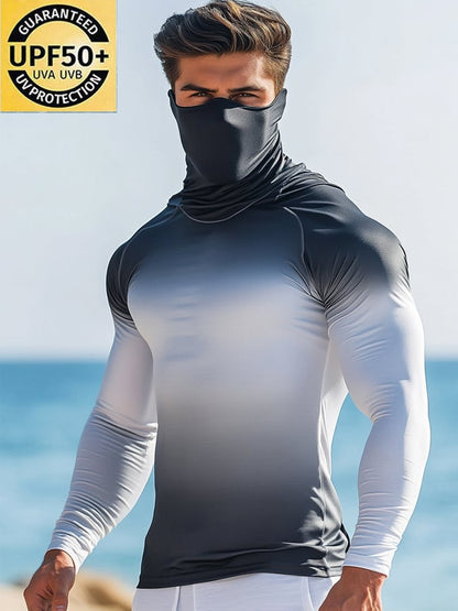 Men's Outdoor Sun Protection Breathable Cool Mask Hooded Sun Protection Long-Sleeved Top