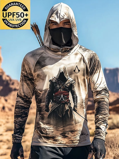 Men's Outdoor Sun Protection Breathable Cool Mask Hooded Sun Protection Long-Sleeved Top