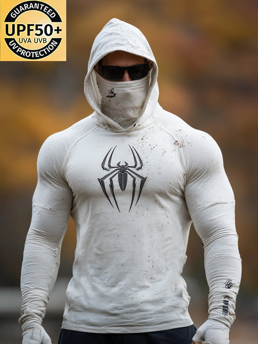 Men's Retro Outdoor Sun Protection Breathable Cooling Mask Hooded Sun Protection Long Sleeve Top