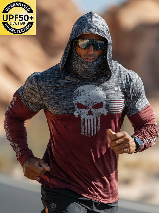 Men's Outdoor Sun Protection Breathable Cool Face Mask Hooded Printed Long-Sleeved Top