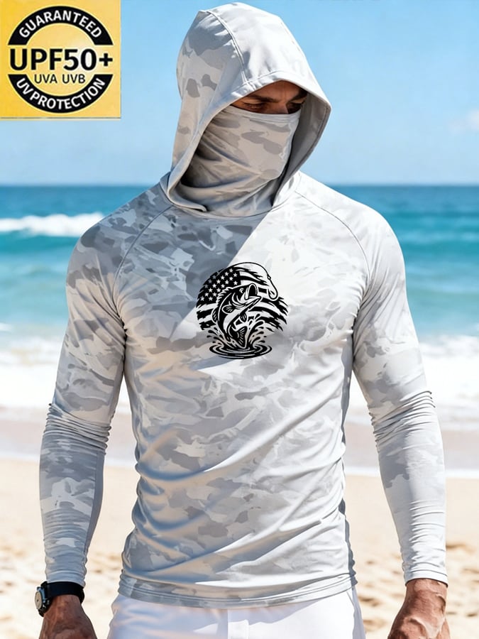 Men's Outdoor Sun Protection Breathable Cool Hooded Sun Protection Long-Sleeved Top