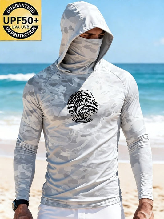 Men's Outdoor Sun Protection Breathable Cool Hooded Sun Protection Long-Sleeved Top