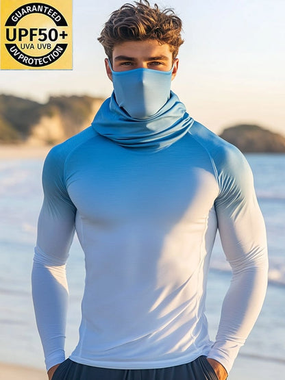 Men's Outdoor Sun Protection Breathable Cool Mask Hooded Sun Protection Long-Sleeved Top