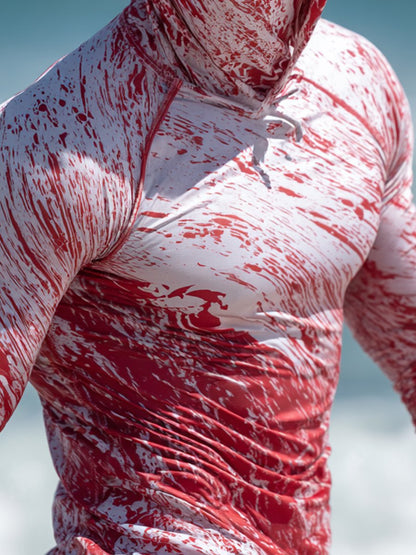 Men's Outdoor Sunscreen Breathable Cool Hooded Printed Surf Long-Sleeve Top