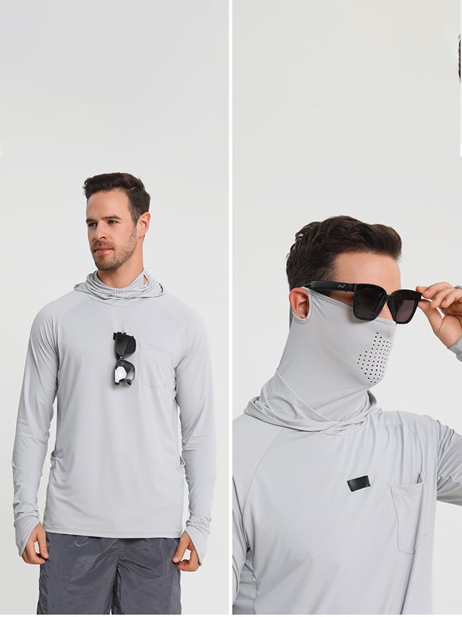 Men's Outdoor Sun Protection Breathable Cool Mask Hooded Sun Protection Long-Sleeved Top